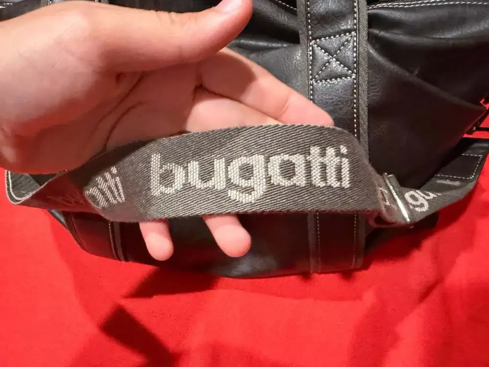 Bugatti Faux Leather Weekender Duffle Bag with Orange Lining